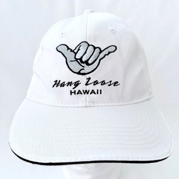Hang Loose Hawaii Embroidered White Adjustable Strapback Baseball Cap Hat - Picture 1 of 8